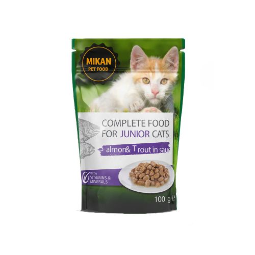 Mikan Pouch Junior Alutasakos Macskaeledel (Lazac és Pisztráng) - 100 g