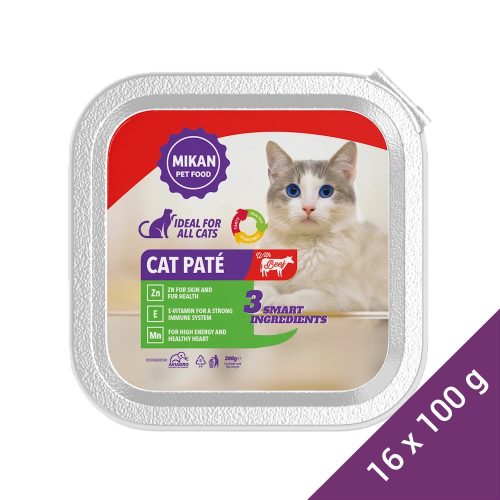 Mikan Pate Alutálcás Macskaeledel (Marha) - 16x100 g (Dobozos)