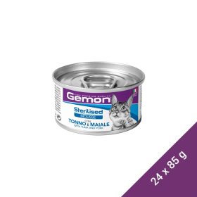   Gemon Mousse Sterilised Macskaeledel (Tonhal és Sertés) - 24x85 g (Dobozos)