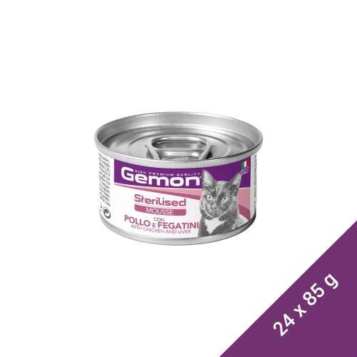 Gemon Mousse Sterilised Macskaeledel (Csirke és Máj) - 24x85 g (Dobozos)