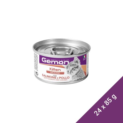 Gemon Mousse Kitten Macskaeledel (Lazac és Csirke) - 24x85 g (Dobozos)
