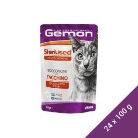   Gemon Chunkies Sterilised Alutasakos Macskaeledel (Pulyka) - 24x100 g (Dobozos)