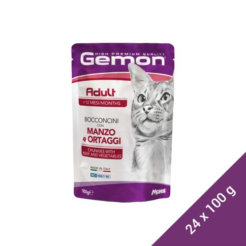 Gemon Chunkies Adult Alutasakos Macskaeledel (Marha és Zöldségek) - 24x100 g (Dobozos)