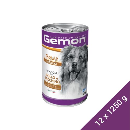 Gemon Medium Adult Konzerv Kutyáknak (Csirke és Pulyka) - 12x1250 g (Dobozos)