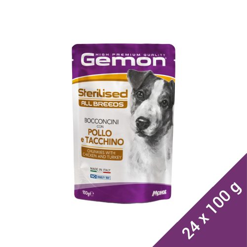 Gemon Chunkies Sterilised Alutasakos Kutyaeledel (Csirke és Pulyka) - 24x100 g (Dobozos)