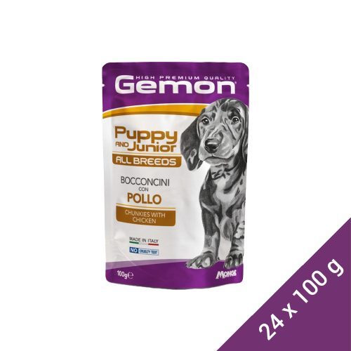 Gemon Chunkies Puppy & Junior Alutasakos Kutyaeledel (Csirke) - 24x100 g (Dobozos)