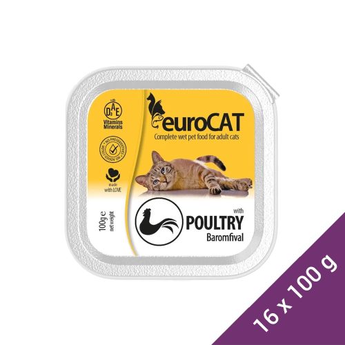 Euro Cat Alutálcás Macskaeledel (Baromfi) - 16x100 g (Dobozos)