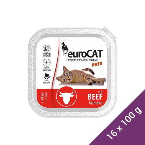 Euro Cat Paté Alutálcás Macskaeledel (Marha) - 16x100 g (Dobozos)