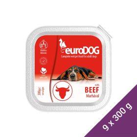 Euro Dog Alutálcás Kutyaeledel (Marha) - 9x300 g (Dobozos)